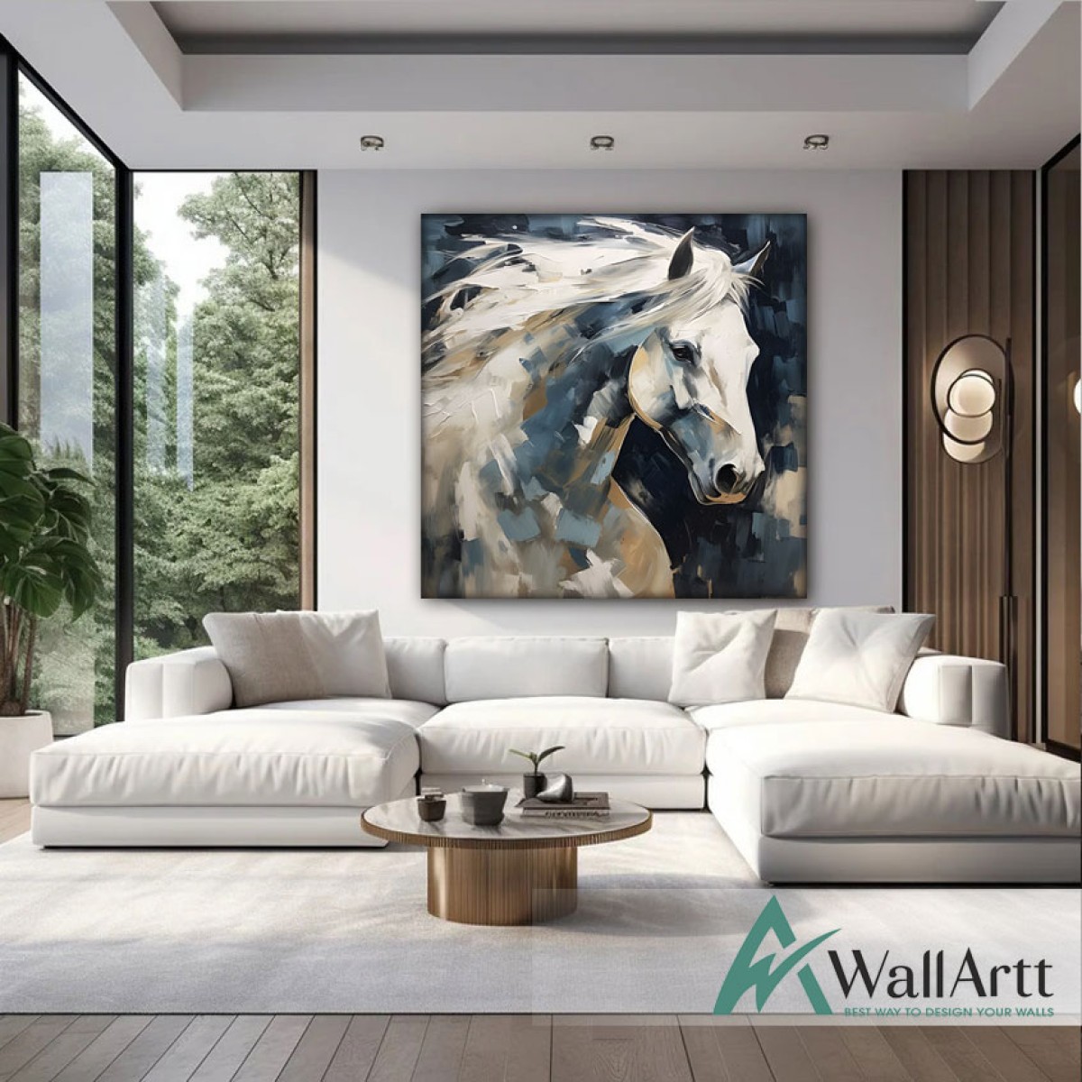 Abstract White Horse II 3D Heavy Textured Partial Oil Painting - Wall Art